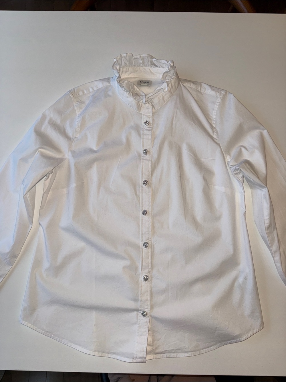 J. Crew White Ruffle-Trim Button-Up Blouse